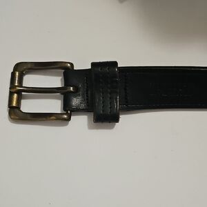 Duluth Trading Co Black Leather Belt with Brass Buckle